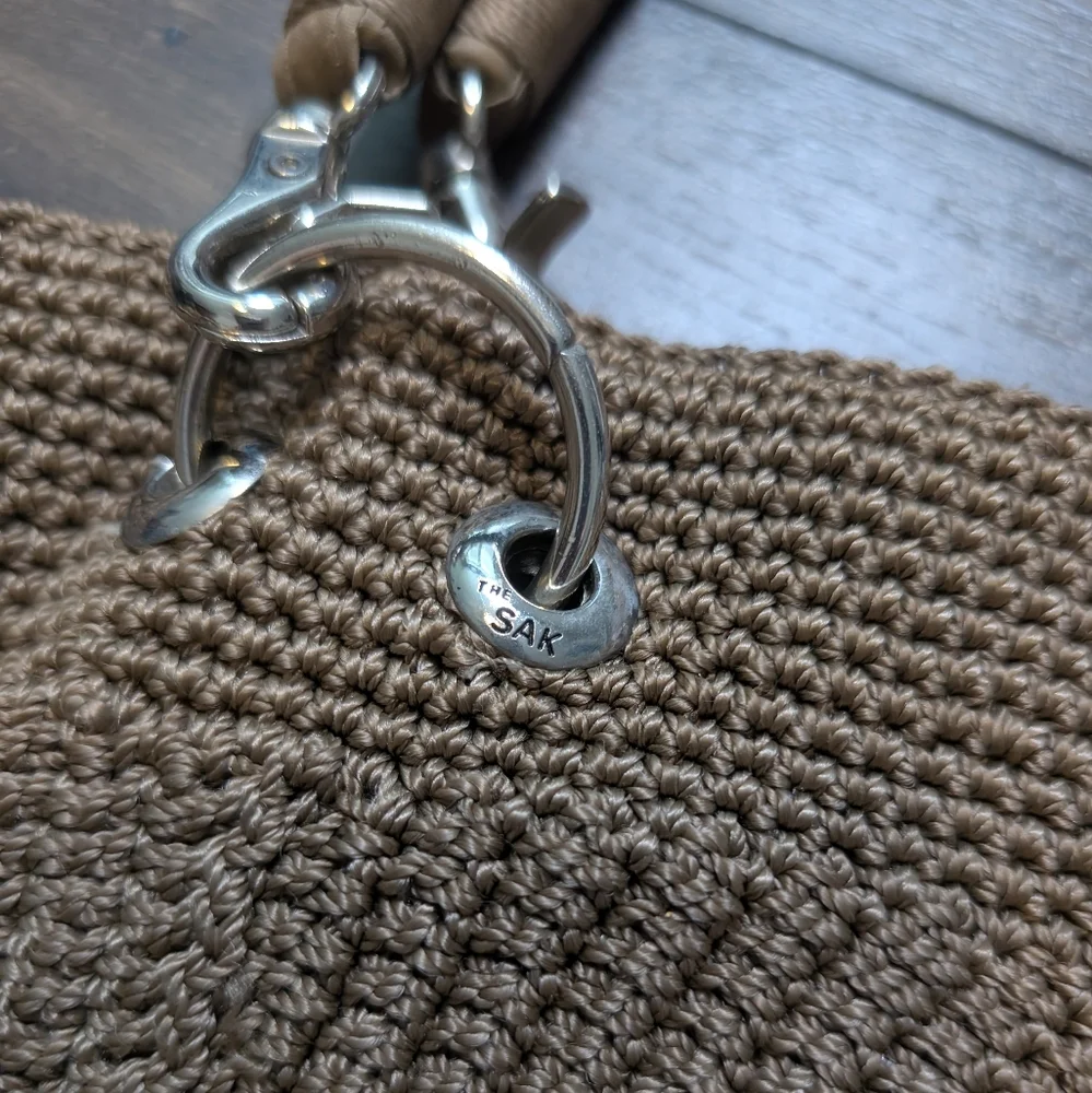 The Sak Tan‎ Textured Tote with Metallic Silver Handle Details